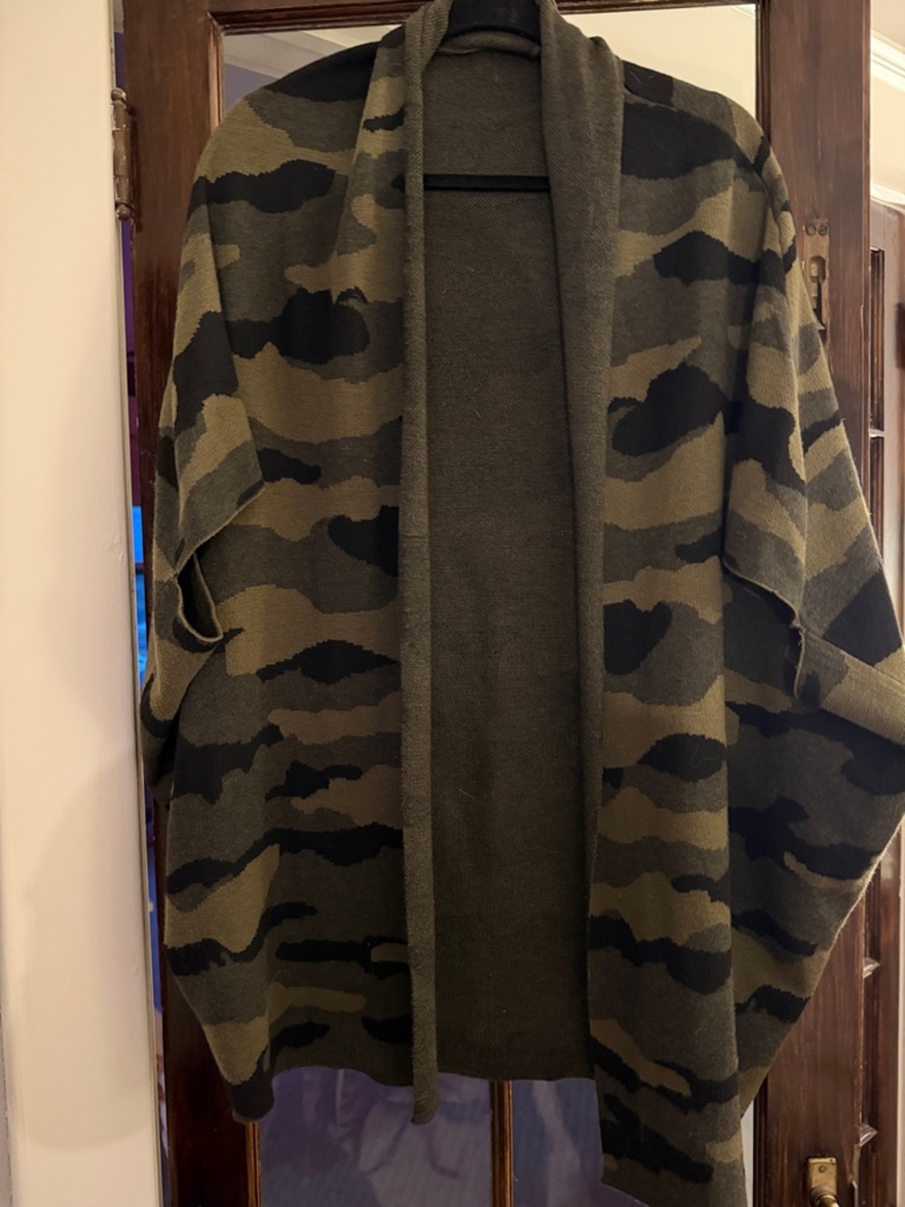 Woman’s Camouflage Open-Front Knit Cardigan Jacket - Olive/Black